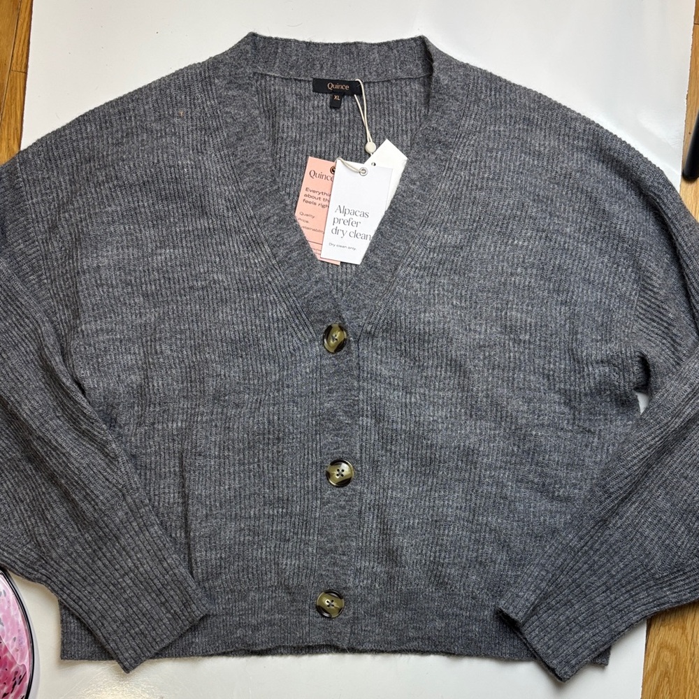 Quince Gray Alpaca Blend V-Neck Cardigan